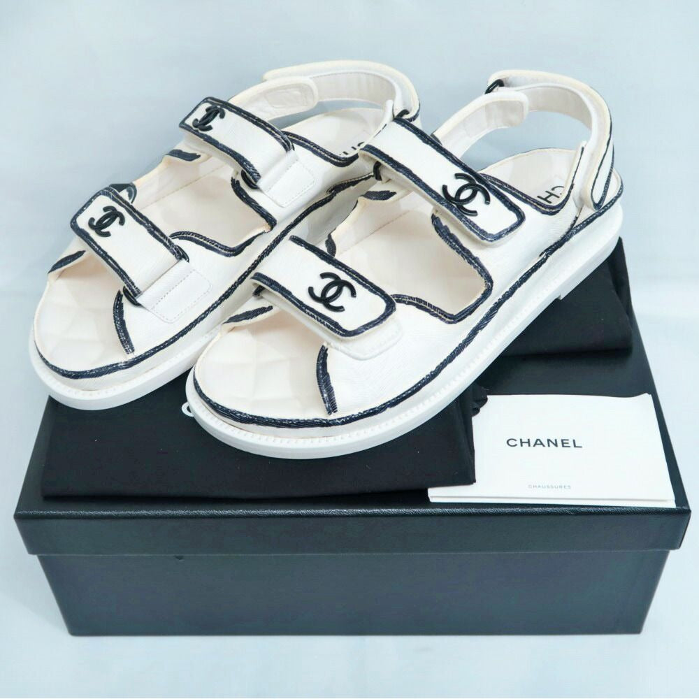 Chanel Velcro Comfort Sandals CC Mark Off White Black 38C — view 10
