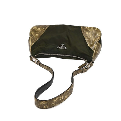 Prada Hand Shoulder Bag Khaki Nylon Leather 67bs306