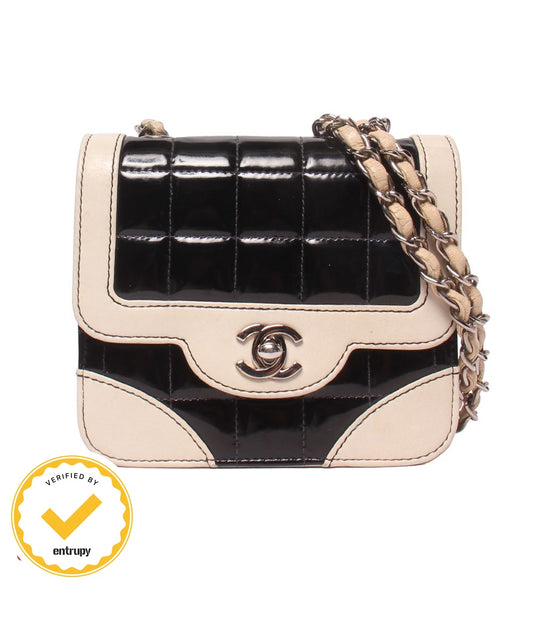 Chanel Chain Shoulder Bag Crossbody Bicolor Silver Chocolate
