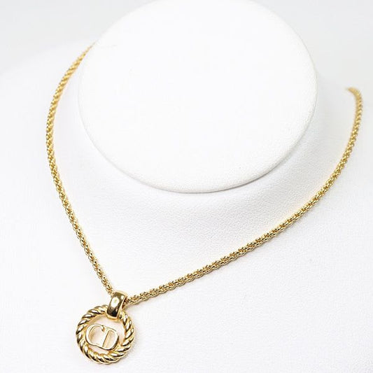 Dior Logo Necklace Gold Color 45.8 cm Rope Circle Costume Jewelry