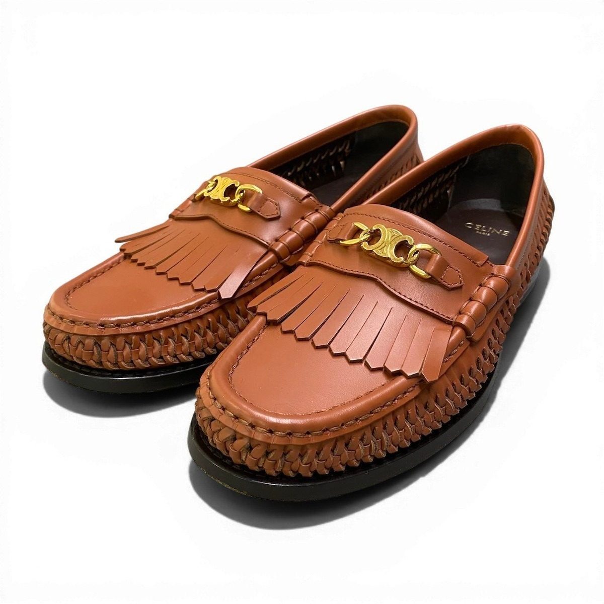 Celine Ad2 Luco Braided Loafer Triomphe 38 Brown Leather Shoes — view 2