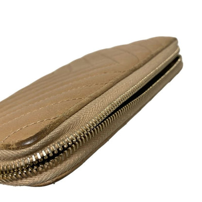 Chanel Long Wallet V-stitched (chevron) Beige Coco Mark/gold Hardware / Round