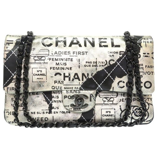 Chanel Quilted 25 Double Flap 21 Leather Silver Black Chain Shoulder Bag Coco