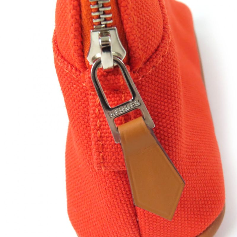 Hermes Bolide Pouch Mini Silver Hardware H Logo Canvas Pouch Orange With Box