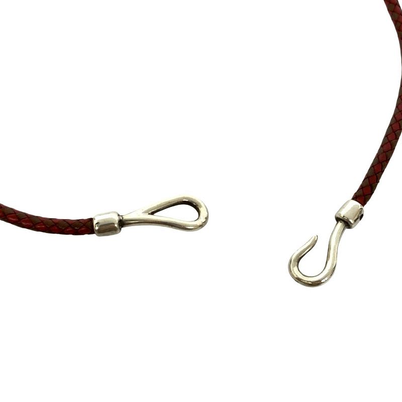Hermes Touareg Necklace Leather Silver 925 Pendant Choker Red