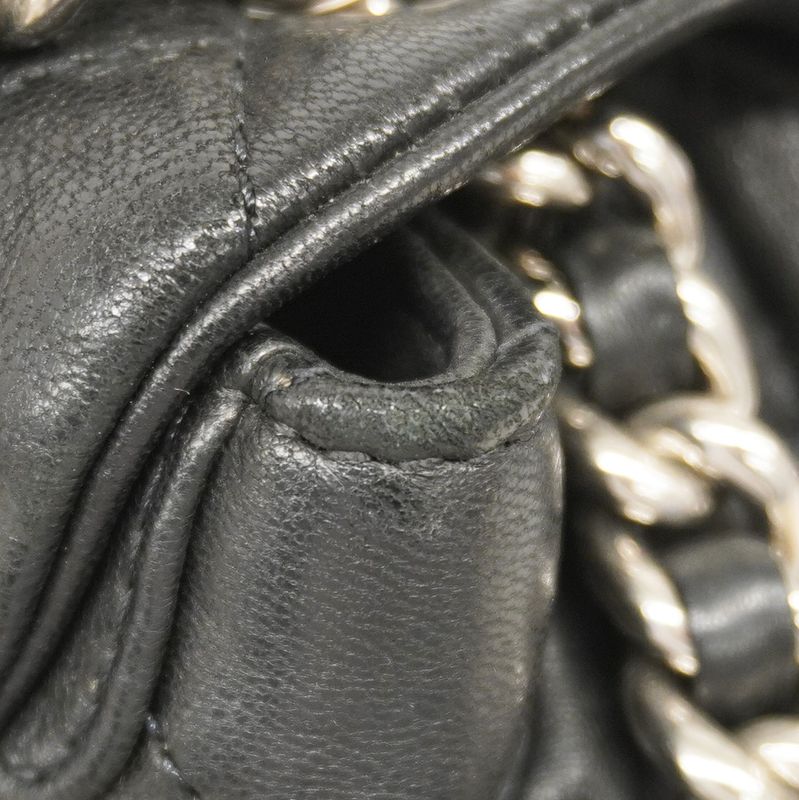 Chanel Shoulder Bag Matelasse Lambskin Black Silver Hardware Women