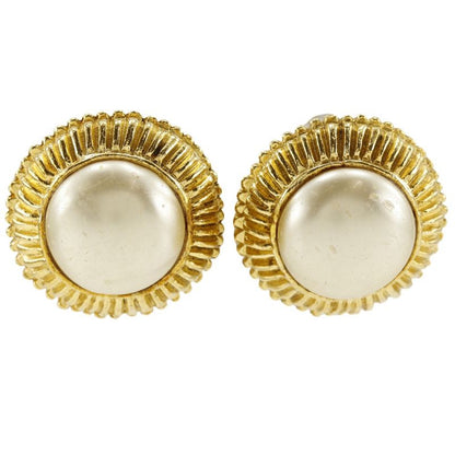 Chanel Vintage Gold Plated And Faux Pearl Ladies 29.8g Earrings