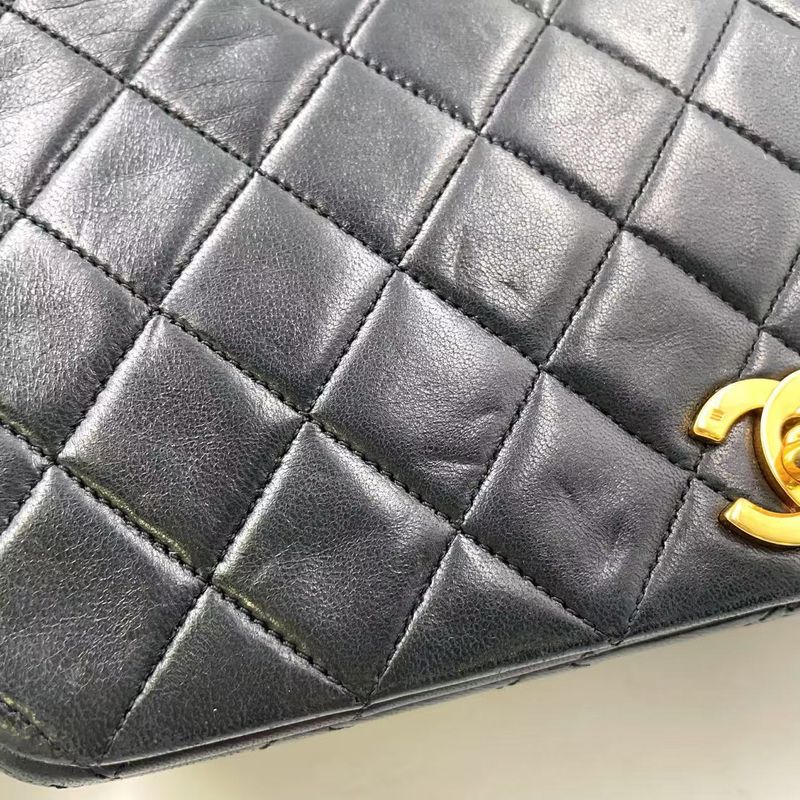 Chanel Full Flap Chain Shoulder Matelasse 1st Lambskin Black Shoulder Bag Gold