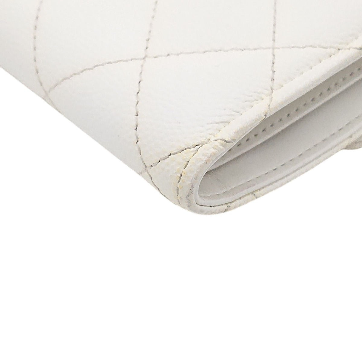 Chanel Trifold Wallet Caviar Leather Quilted White CC Logo Compact — view 11