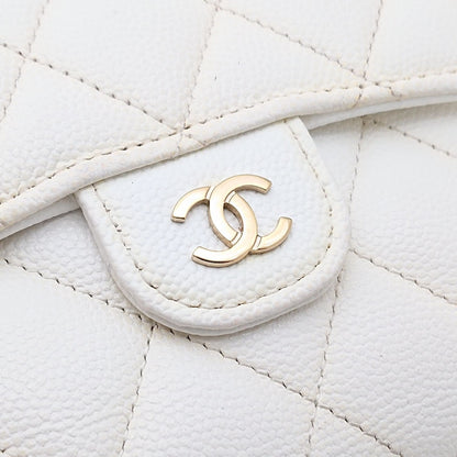 Chanel Trifold Wallet Caviar Leather Quilted White CC Logo Compact — view 13