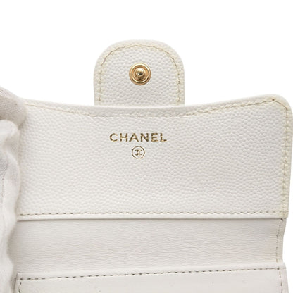 Chanel Trifold Wallet Caviar Leather Quilted White CC Logo Compact — view 15