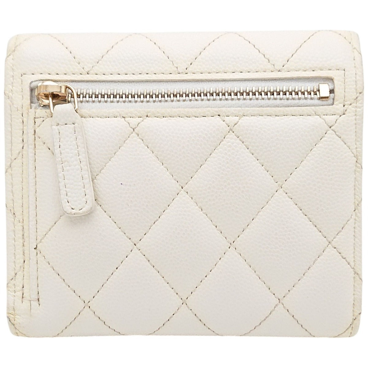 Chanel Trifold Wallet Caviar Leather Quilted White CC Logo Compact — view 2