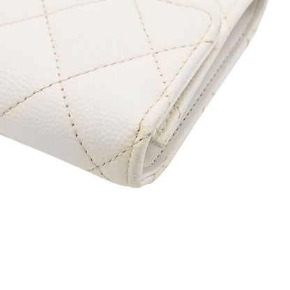 Chanel Trifold Wallet Caviar Leather Quilted White CC Logo Compact — view 5