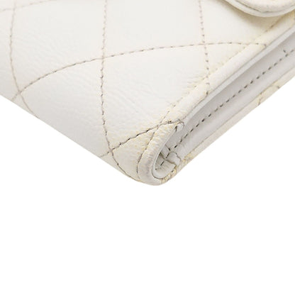 Chanel Trifold Wallet Caviar Leather Quilted White CC Logo Compact — view 7