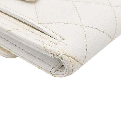 Chanel Trifold Wallet Caviar Leather Quilted White CC Logo Compact — view 10