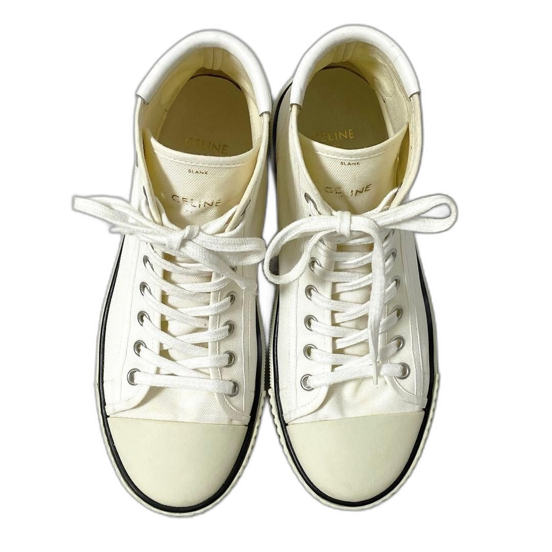 Celine Triomphe Canvas High Cut Sneakers 37 White — view 2
