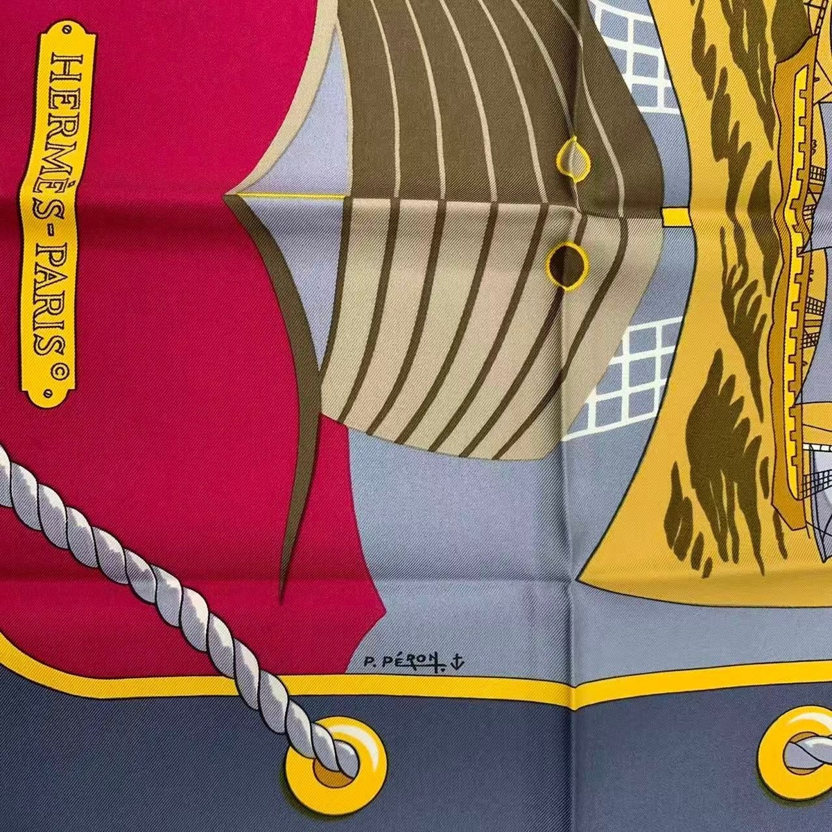 Hermes Scarf Carre 90 Grand Largue Silk Blue — view 6
