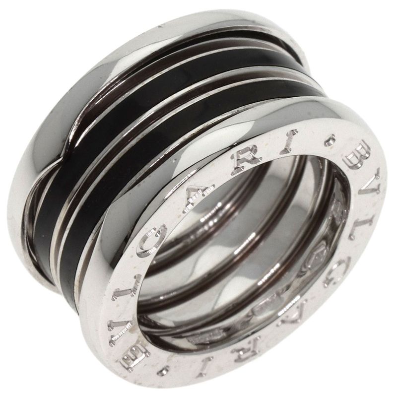 Bvlgari B-zero1 4-band Black Enamel #47 Ring 18K White Gold Ladies