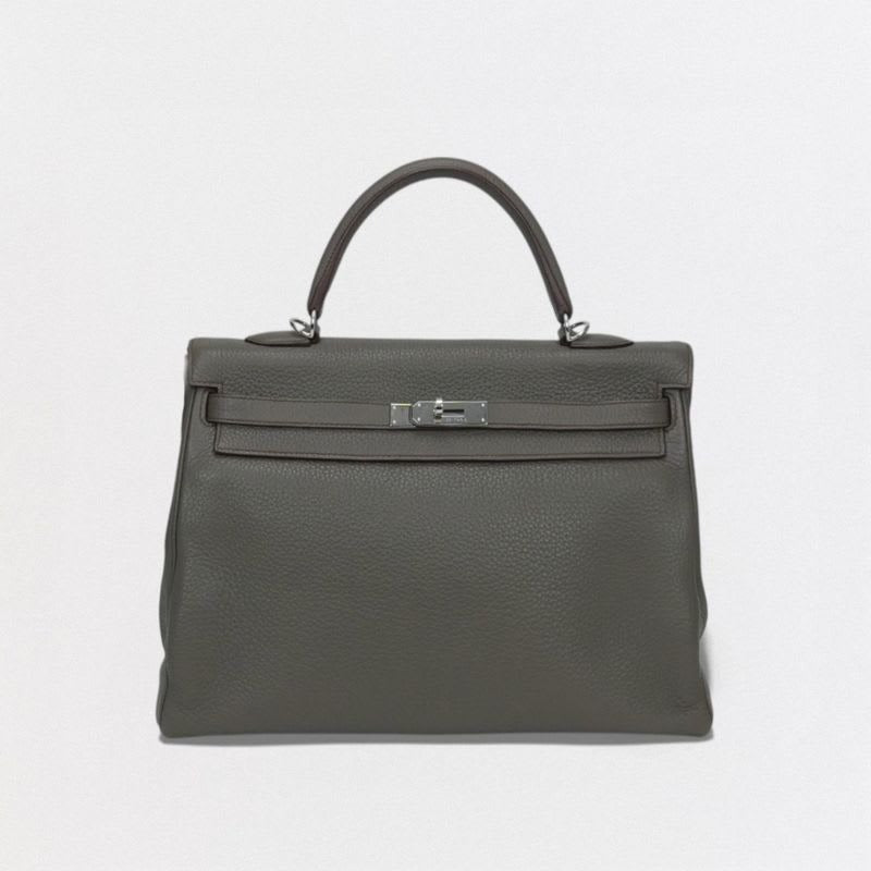 Hermes Kelly 35 Bag Tote Taurillon Clemence Etain