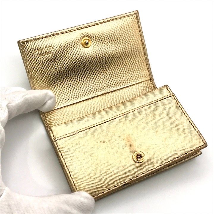 Prada Saffiano Leather Bifold Card Case Gold
