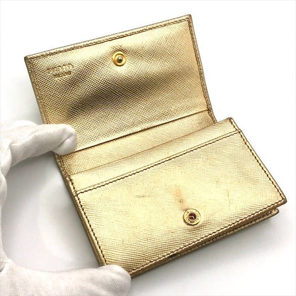 Prada Saffiano Leather Bifold Card Case Gold