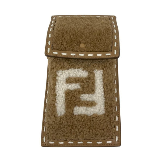 Fendi Shearling Different Materials Mix Phone Pouch Brown