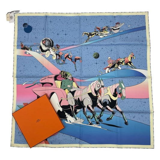 Hermes Carre 90 100% Silk Scarf Space Derby Blue