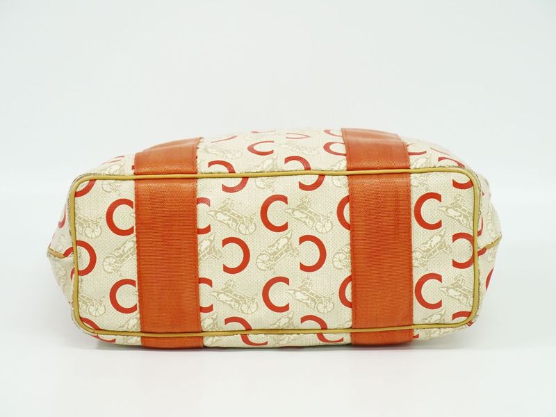 Authentic Celine C Sulky Tote Handbag PVC Beige Orange Sulky Bag Pre-owned
