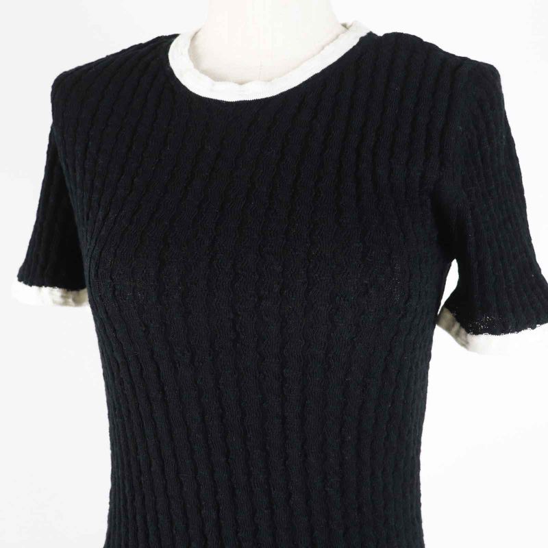 CHANEL P72078 Bicolor Short Sleeve Dress With Coco Mark Buttons Black White 36