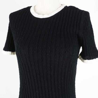 CHANEL P72078 Bicolor Short Sleeve Dress With Coco Mark Buttons Black White 36