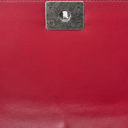 Chanel Boy Chanel Matelasse Chain Shoulder Lambskin Black And Red (silver