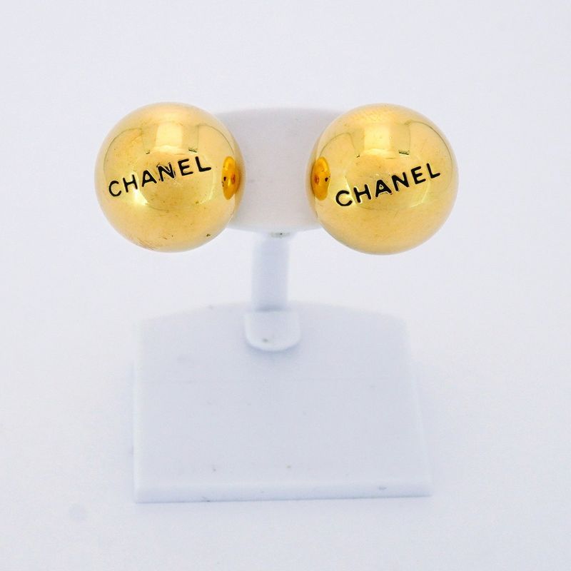 Chanel Earrings Vintage Chanel Logo Ball GP Plated Gold Ladies