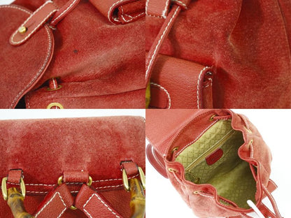 Authentic Gucci Bamboo Backpack Sac Backpack Suede Leather Red Bamboo Bag
