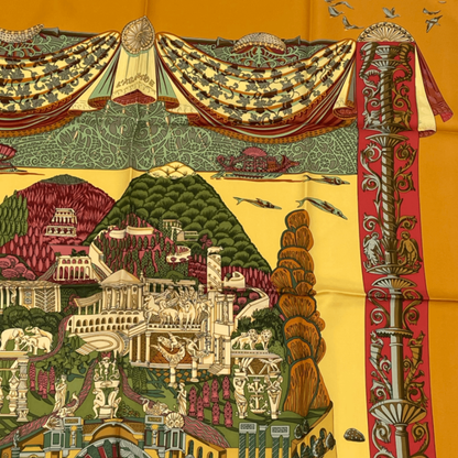 Hermes Carre 90 L Atlantide Atlantis Continental Silk Scarf Orange