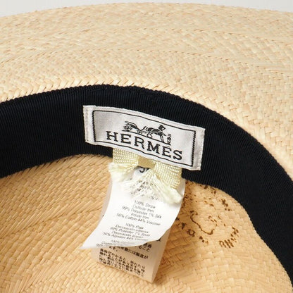 Hermes Anouk Hat Size 58 Straw Hat H Logo Checkered Ribbon 20240428 Gp6245