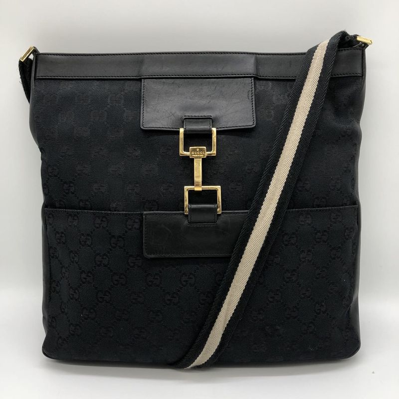 Gucci 001 4094 Shoulder Bag GG Canvas Sherry Line Black Ladies Men Fashion