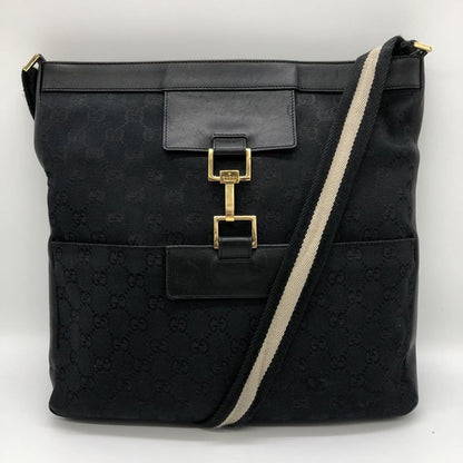 Gucci 001 4094 Shoulder Bag GG Canvas Sherry Line Black Ladies Men Fashion