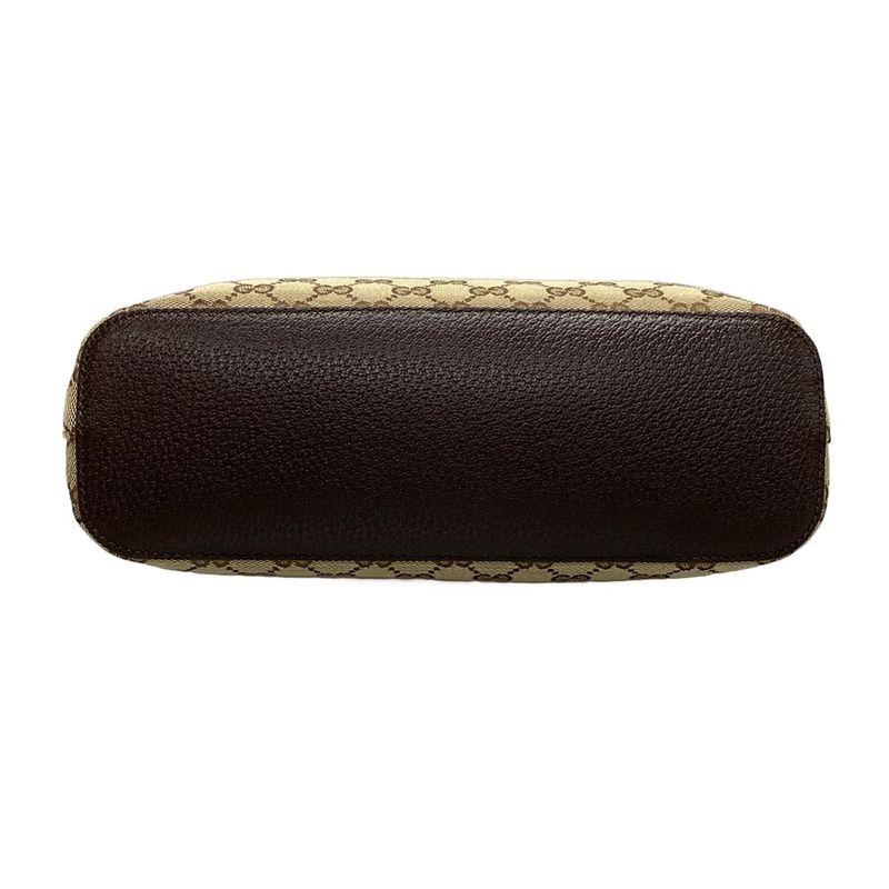 Gucci Shoulder Bag GG Pattern 115003 Beige And Dark Brown Leather