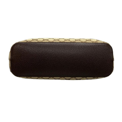 Gucci Shoulder Bag GG Pattern 115003 Beige And Dark Brown Leather