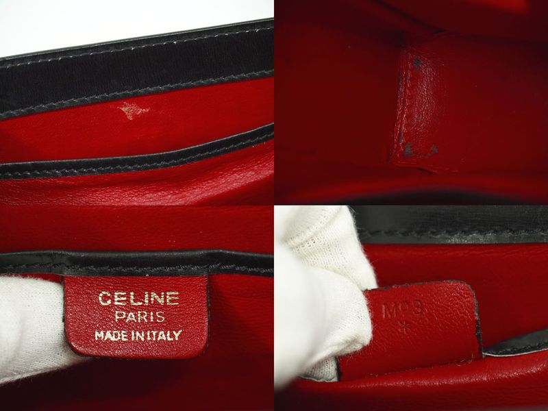 Authentic Celine Leather Shoulder Bag Pochette Black Bag Pre-owned [follow-up