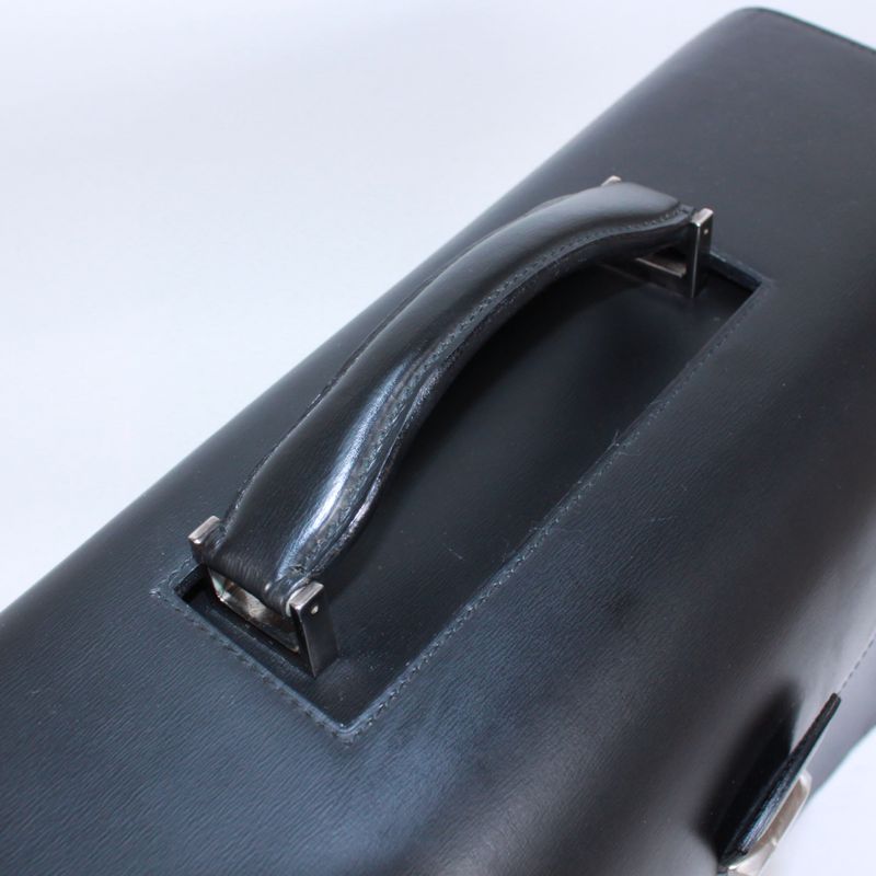 Cartier Doctor's Bag Leather Black Handbag Silver