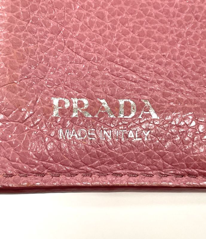 Prada Etiquette Calf Leather Compact Wallet Bifold Wallet Pink X Light Blue