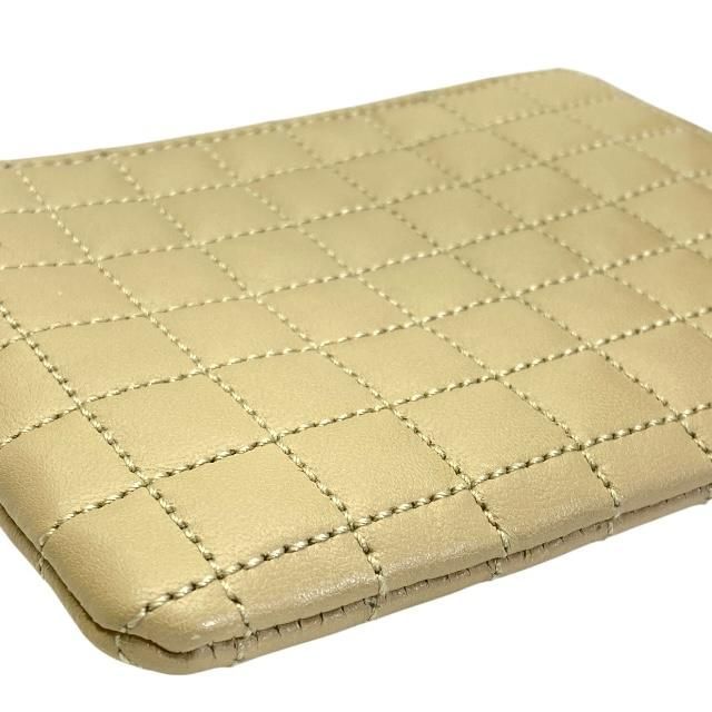 Celine Ccharm Coin Case Coin Purse Mini Pouch Quilted Leather Beige