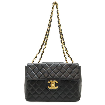 Chanel Quilted 30 Big CC Logo Chain Shoulder Bag Leather Black Gold
