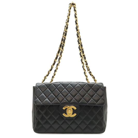 Chanel Quilted 30 Big CC Logo Chain Shoulder Bag Leather Black Gold