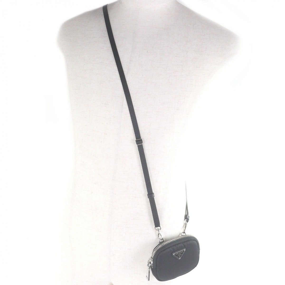 Prada Nylon Triangle Logo Plate Shoulder Mini Basket Pouch Black — view 3