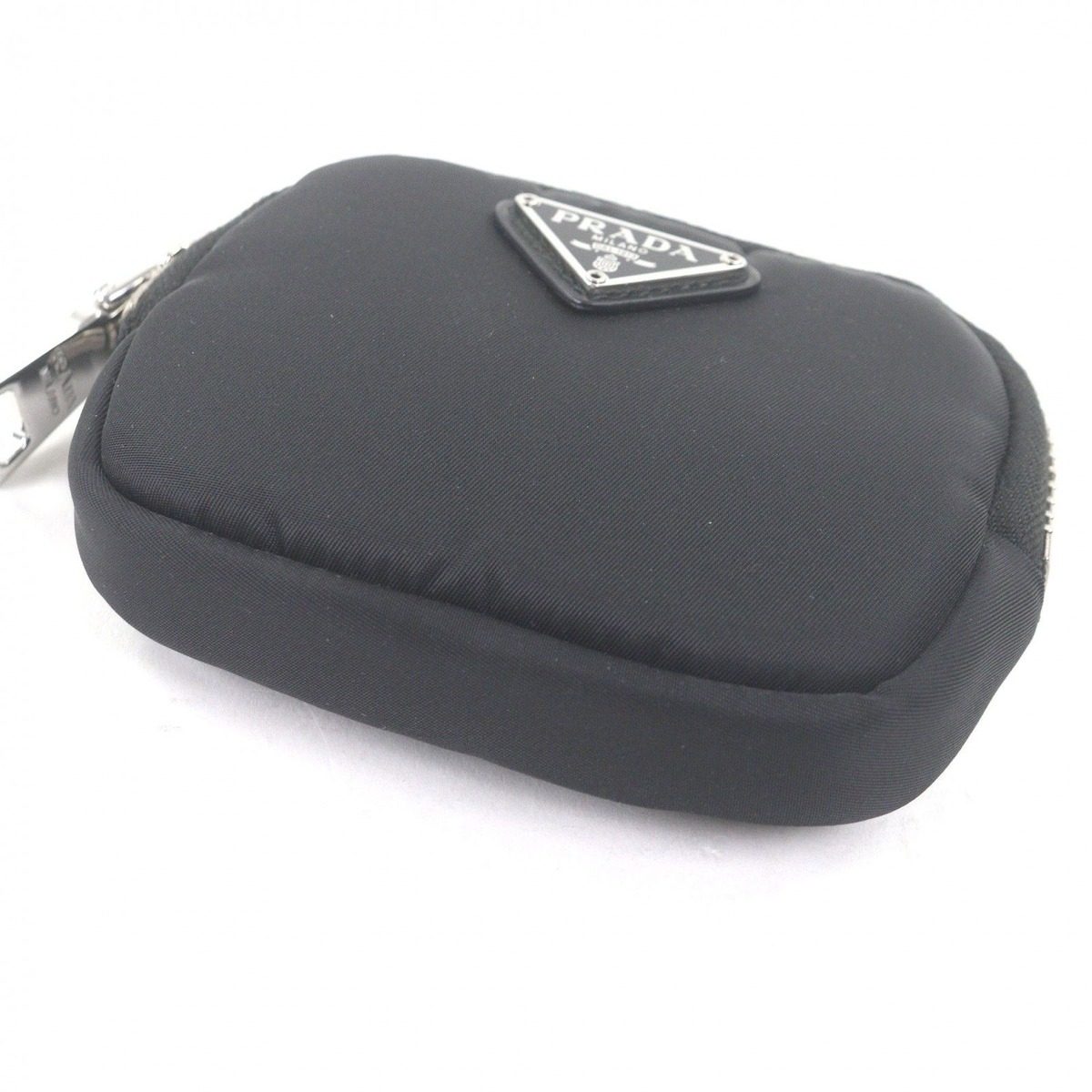 Prada Nylon Triangle Logo Plate Shoulder Mini Basket Pouch Black — view 5