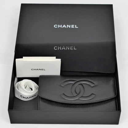 Chanel Chain Wallet Ap4653 Grained Shiny Calfskin Black Gold Hardware