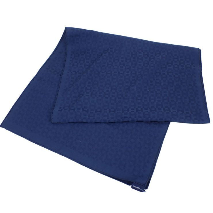 Hermes Scarf Pattern Shawl Navy 48% Cashmere 32% Wool
