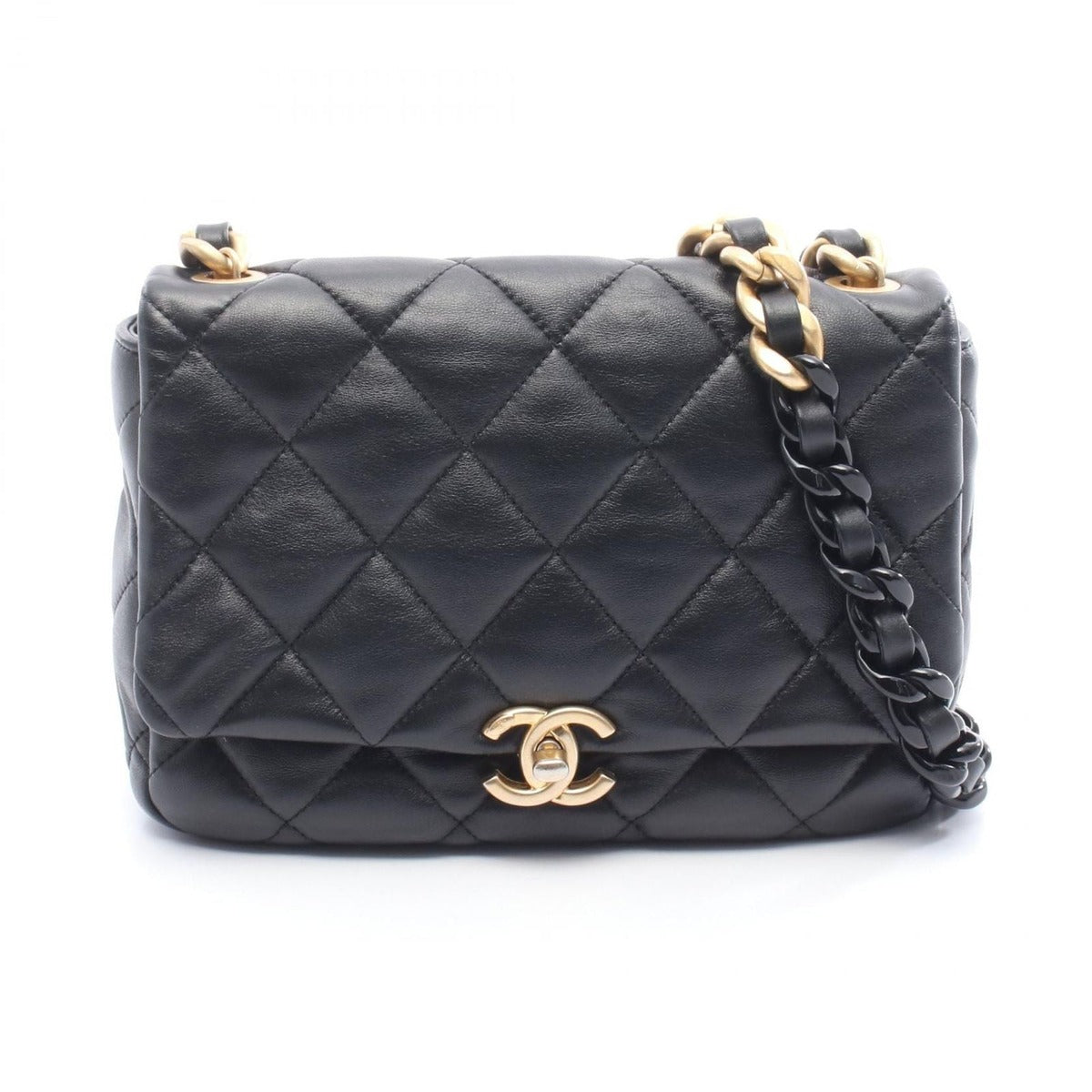 Chanel Shoulder Bag Quilted Small Flap Black Leather